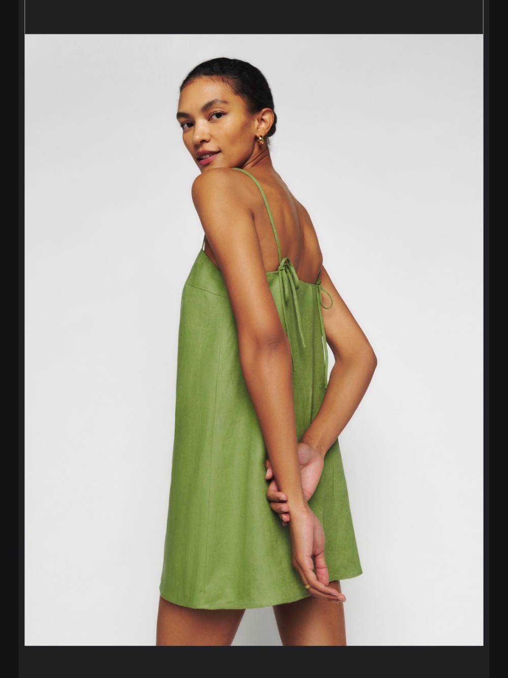 Reformation Olive Green Slip Mini Dress Linen S